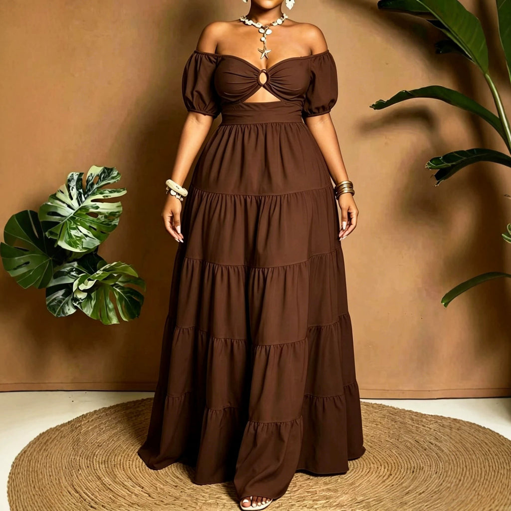 Plus-size Womens Elegant Off-shoulder Dress