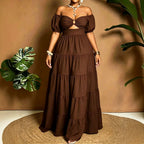 Plus-size Womens Elegant Off-shoulder Dress