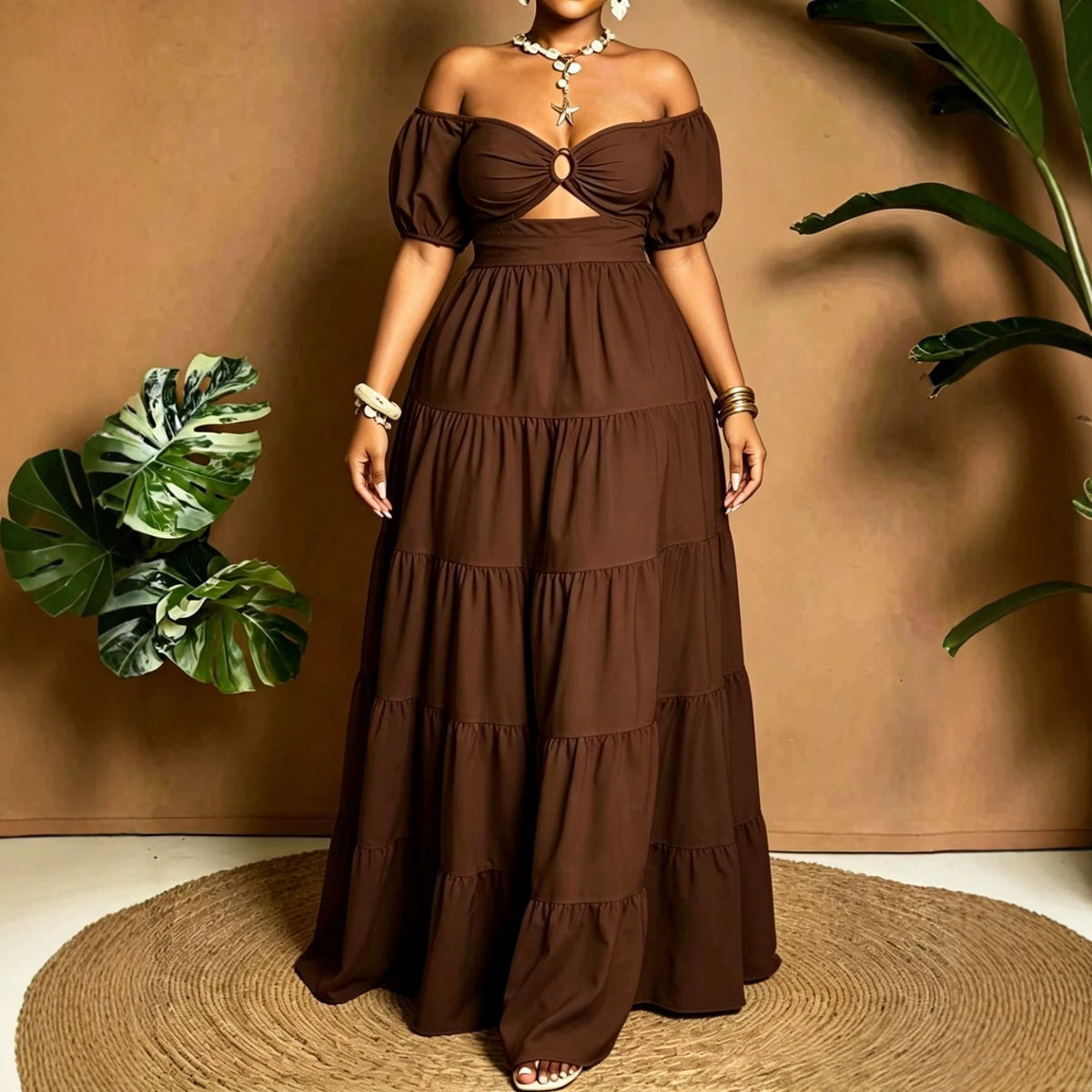 Plus-size Womens Elegant Off-shoulder Dress