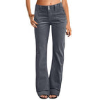 Women's Multi Pocket Stretch Elastic Waist Twill Cotton Pants High Waisted, Comfortable Form Fitting Formal Casual Wide Leg Pants