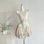 Printed Vacation-style Waist-cinching Halterneck Dress