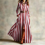 Fashionable Loose-fit V-neck Long Striped Shirt Dress