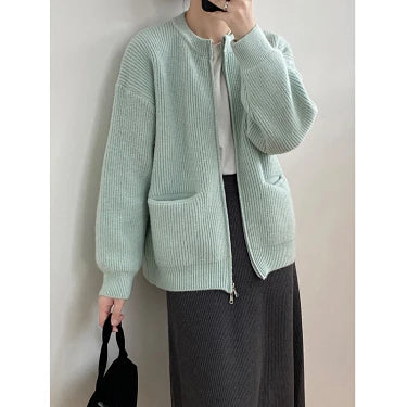 Laid-back Style Zip-up Sweater Coat For Women
