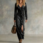 Fashionable Unisex-style Long-sleeve V-neck Split Dress