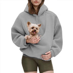 Amazon New European And American Autumn And Winter Cross-Border Pure Color Hooded Plush Pet Pocket Loose Pullover Sweatshirt For Women