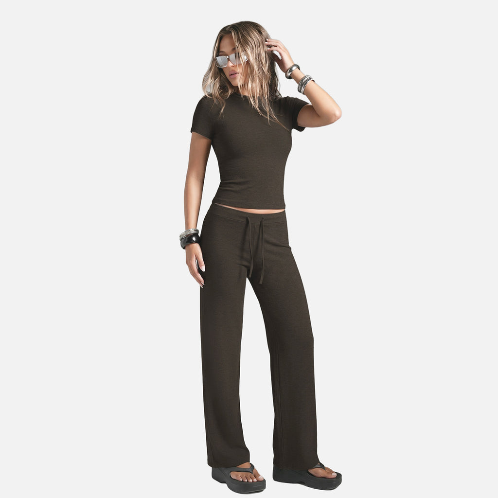 Cross-Border Outdoor Sports Short-Sleeved Straight-Leg Pants, Casual Yoga Wear, Fitness Wear, Yoga Outfit Set