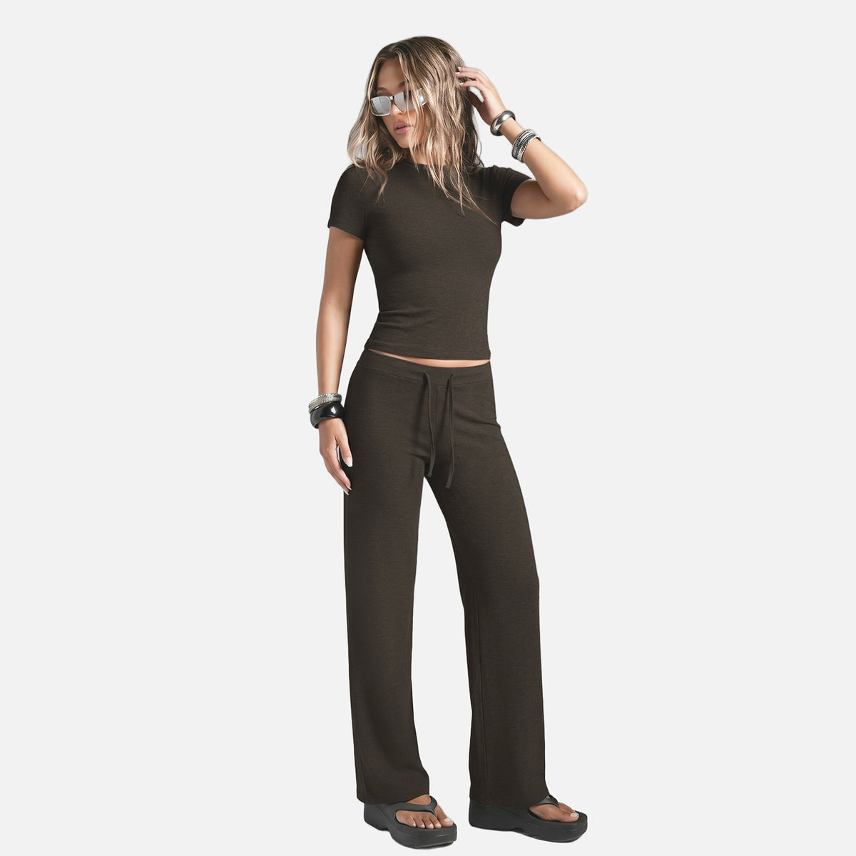Cross-Border Outdoor Sports Short-Sleeved Straight-Leg Pants, Casual Yoga Wear, Fitness Wear, Yoga Outfit Set