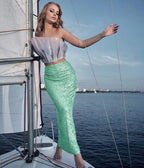 Womens Solid-color Sequined And Beaded Fashion Casual Skirt With A Back Slit