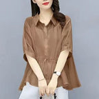 Casual Chic Plus-size Wide-leg Pants Linen Two-piece Set With A Flowing Drape