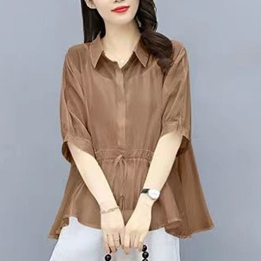 Casual Chic Plus-size Wide-leg Pants Linen Two-piece Set With A Flowing Drape