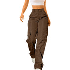 Summer European And American Women's Daily Solid Color Pocket Cargo Pants Long Casual Pants For Women