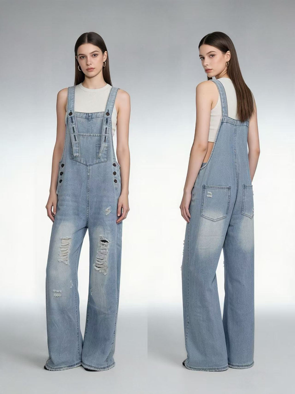 Women's Retro Loose-Fit Wide-Leg Denim Overalls