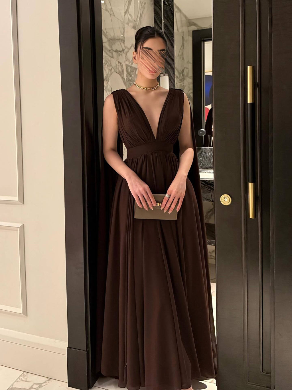 Chiffon Pleated Backless Evening Dress