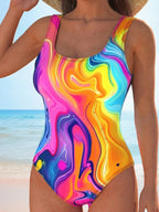 Womens 3D Digital-print Gradient-strapped Swimsuit