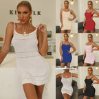 Womens Solid-color Versatile Slim-fit Sheath Dress