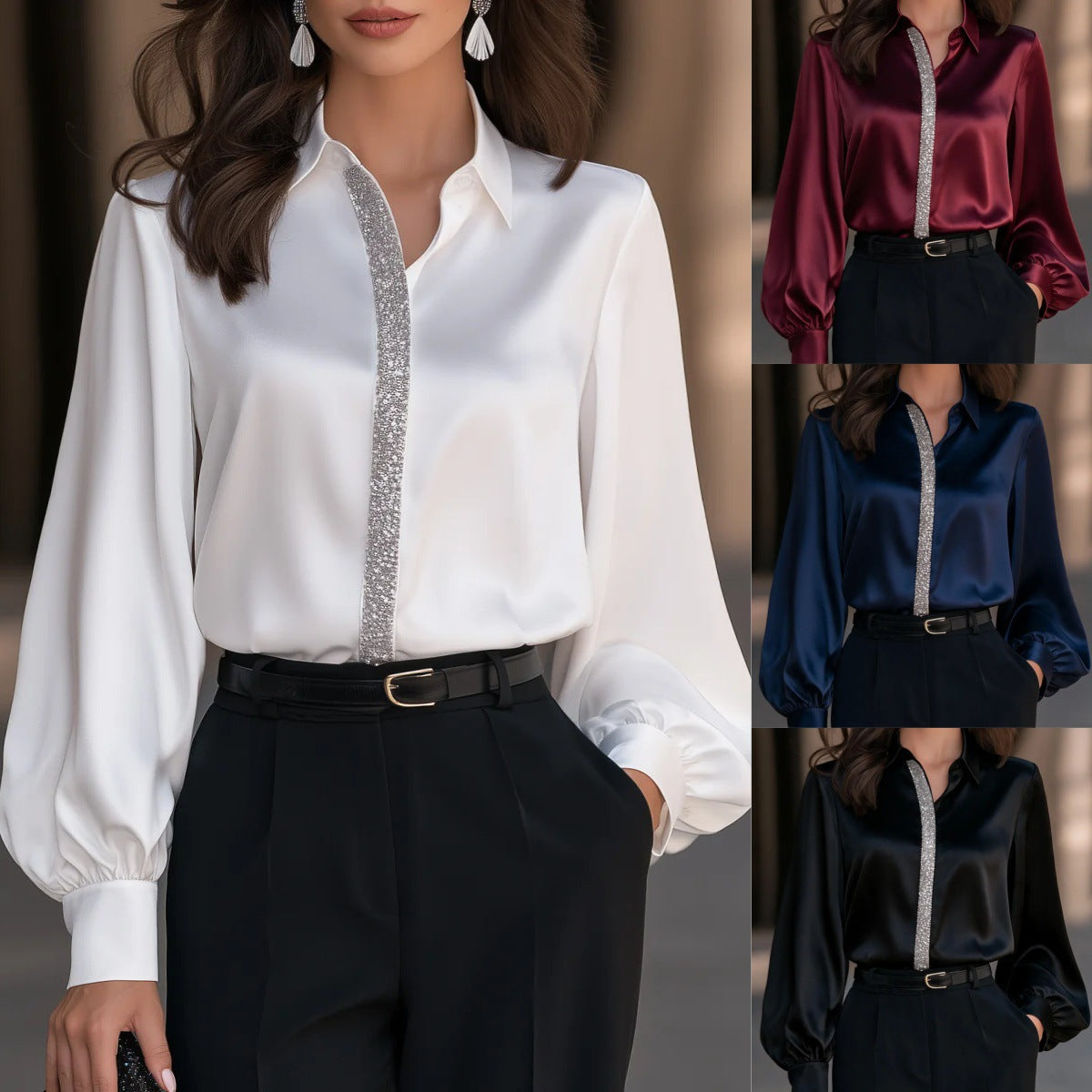 Womens Lantern-Sleeve Long-Sleeve Shirt Top