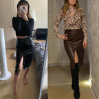 Womens Casual Sexy High-Waisted PU Skirt