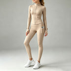 2026 Fall New Stand Collar Zipper Yoga Outfit For Women, Long Sleeve Two-Piece Set With Pockets And Peach Hip-Enhancing Fitness Pants