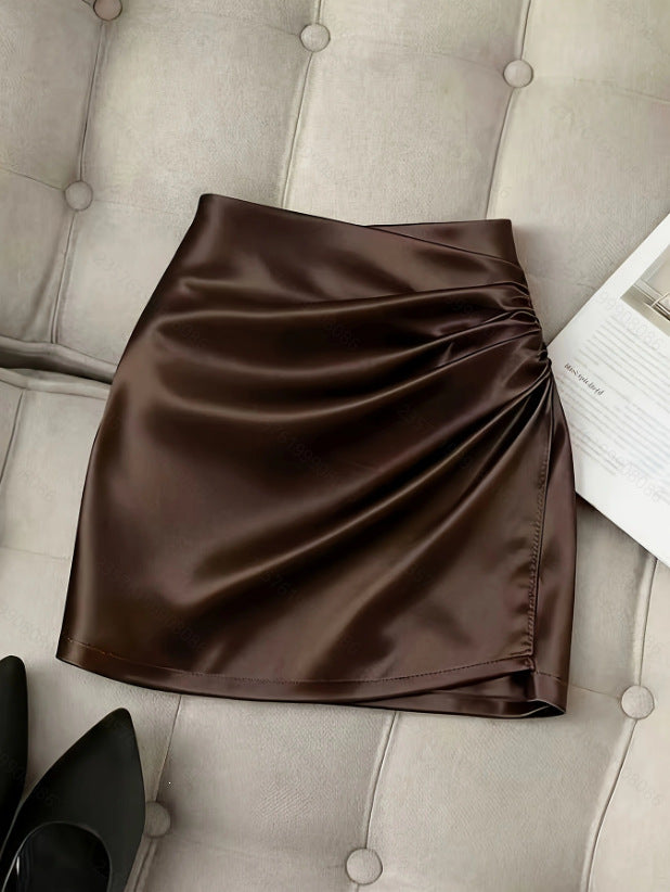Womens Stylish And Elegant Solid-color A-line Satin Skirt