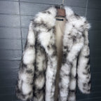 Ash-gray Ink-wash Patterned Faux-fur Coat With A Fluffy Little Fox Look