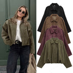 Autumn And Winter European And American Bomber Jacket Bat Sleeve Zipper Loose Suede Texture Tops Women's Casual Tops Women