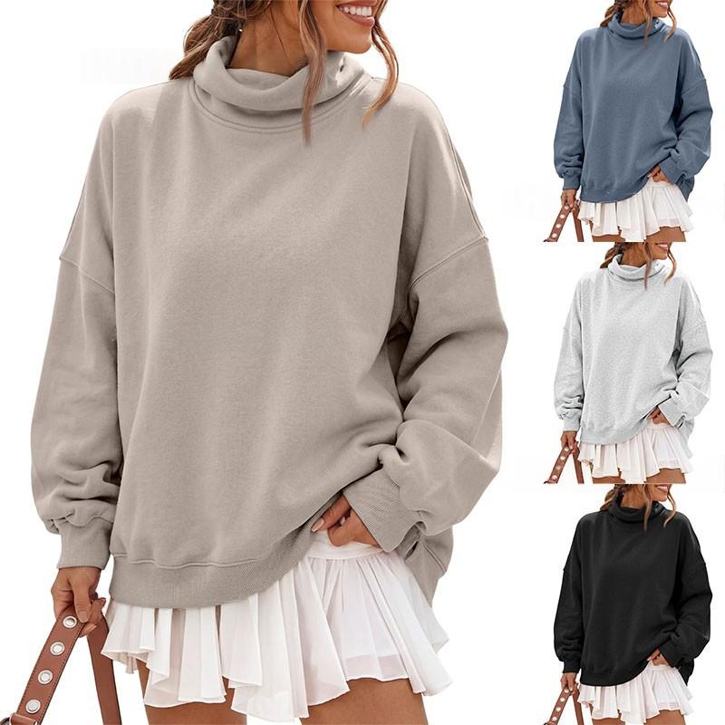 Solid-color Half-high-neck Casual Loose Hoodie