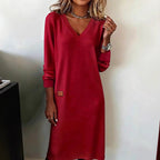 European And American Cross-Border New Spring & Fall Women's V Neck Long Dress Slim Hip Skirt Women's Dress