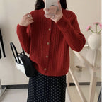 Retro Rose Flower Button Small Twist Knitwear Jacket For Women 2025 Autumn And Winter New Fashion Versatile Knitwear Cardigan
