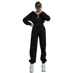 Hooded Zip-Up Waist-Cinching Sweatshirt Womens Set