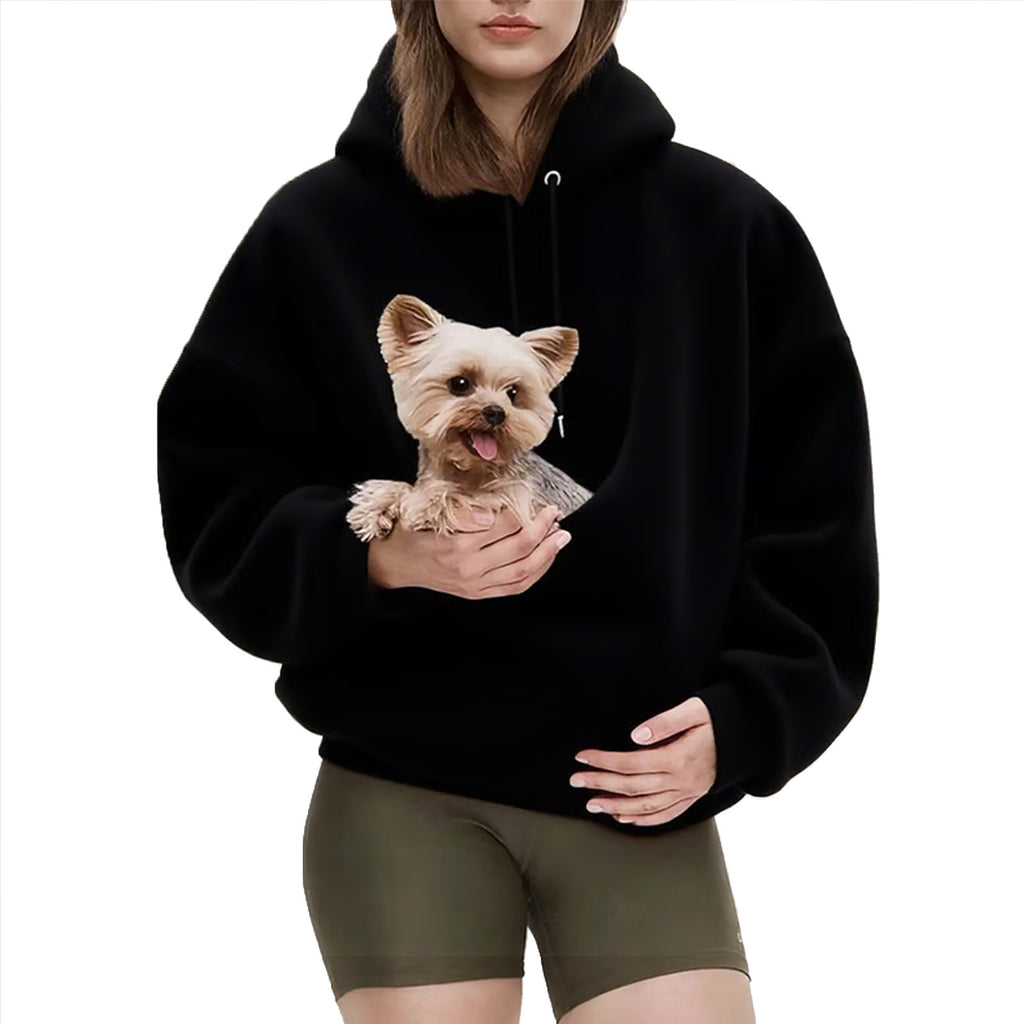 Amazon New European And American Autumn And Winter Cross-Border Pure Color Hooded Plush Pet Pocket Loose Pullover Sweatshirt For Women