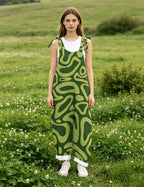 Women Abstract Swirl Print Overalls, Tie Shoulder Wide Leg Bib Pants Casual Summer Jumpsuit