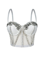 Cross-Border Rhinestone Mesh Fishbone Bra Semi-Transparent Sexy Slimming Suspender Tube Top Slimming Diamond Fishbone Top Stage