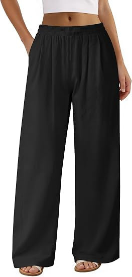 Womens Casual Solid-color Wide-leg Pants