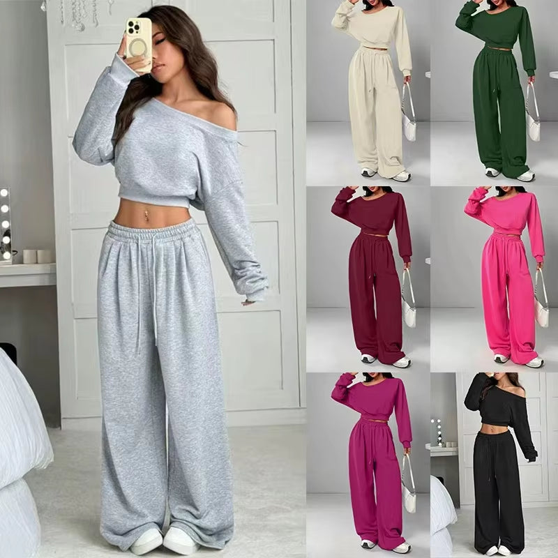 Flower Gray One-Shoulder Lounge Set
