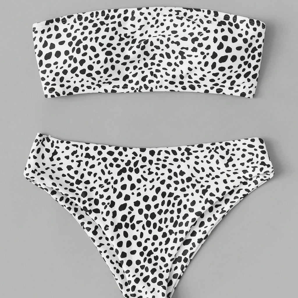 Fresh And Chic High-waisted Bandeau Style With A Polka-dot Print