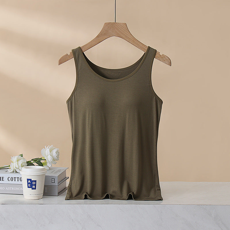 Women's Padded Vest Bra, Built-in Bra Tank Top, Slim Fit, Flattering Modal Underwear For Summer