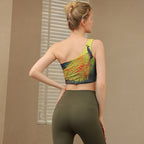 Sexy Colorful One-Shoulder Back-Cheering Sports Bra Underwear Shock-Absorbing Push-Up Yoga Outfit Set