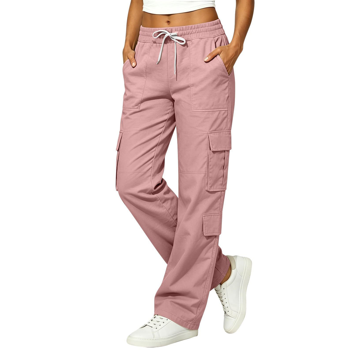 2026 Spring Summer New Style European Cotton Linen Casual Multi Pocket Stylish Work Pants Trendy Multi Pocket Women's Long Pants Women
