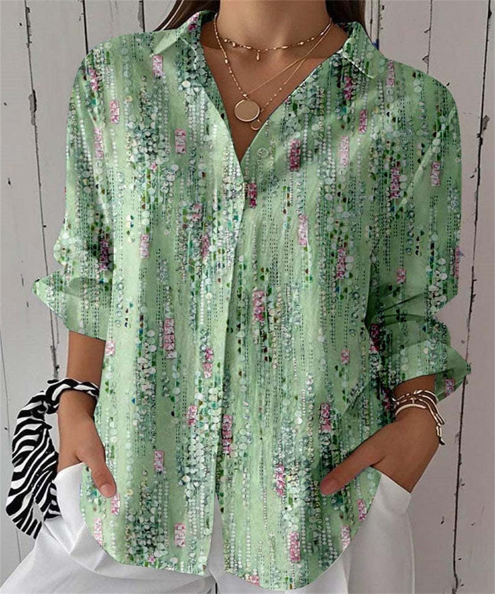 Women Tie Dye Print Button Down Shirt, Long Sleeve Lapel V Neck Casual Blouse