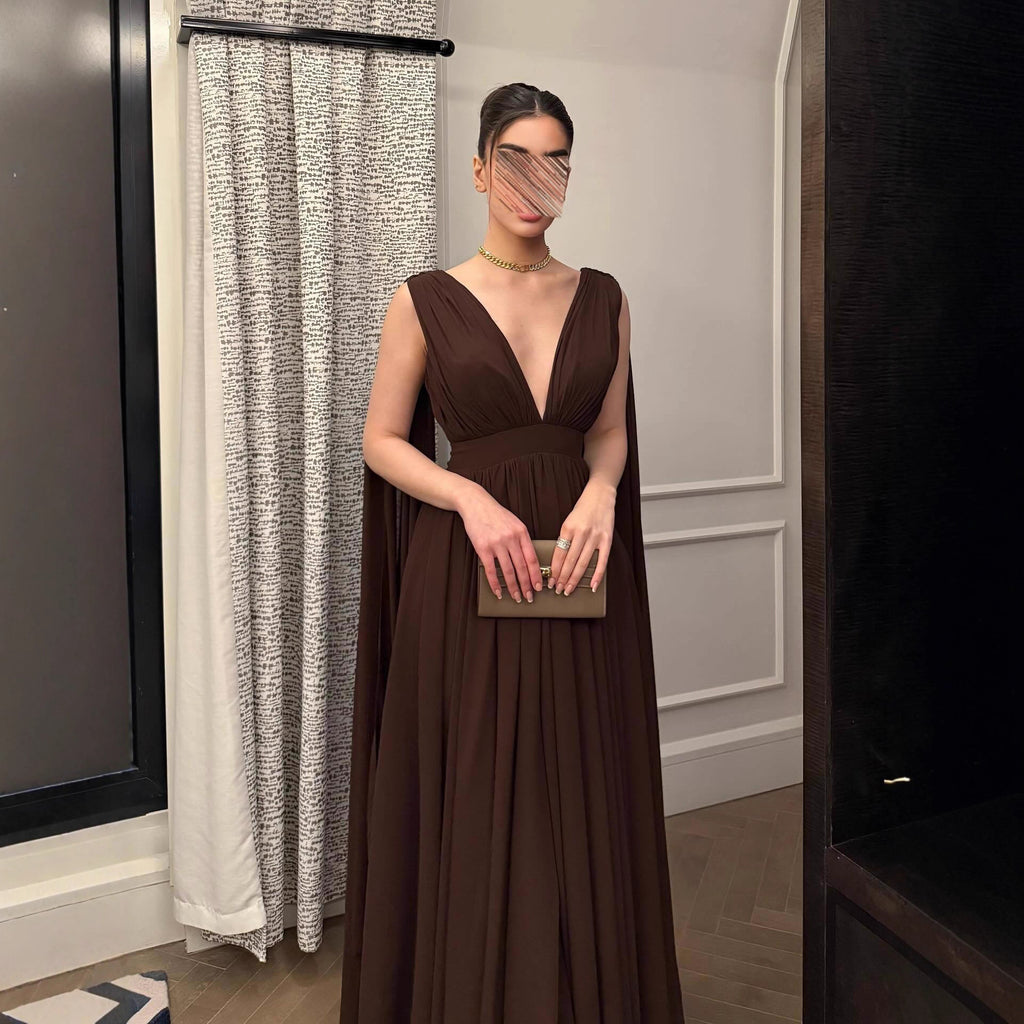 Chiffon Pleated Backless Evening Dress