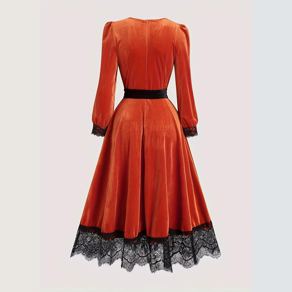 Women's Lantern-sleeve High-waisted Maxi Dress