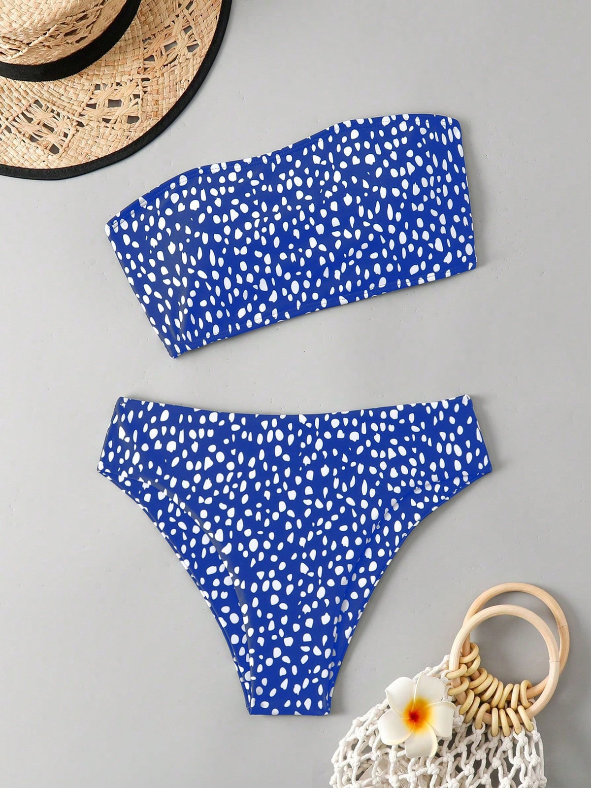 Fresh And Chic High-waisted Bandeau Style With A Polka-dot Print