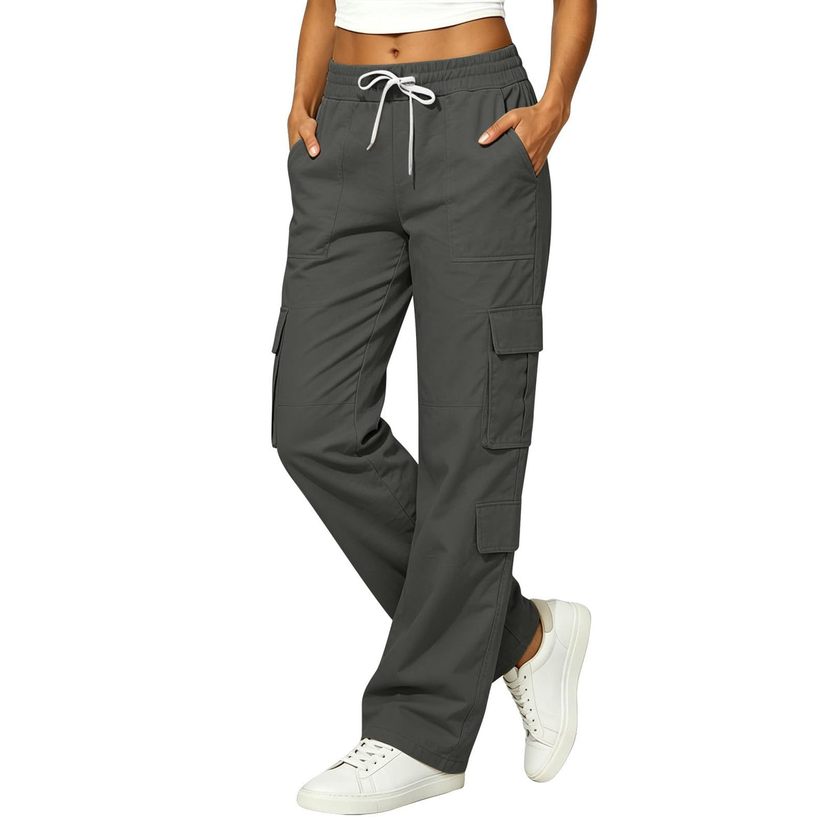 2026 Spring Summer New Style European Cotton Linen Casual Multi Pocket Stylish Work Pants Trendy Multi Pocket Women's Long Pants Women