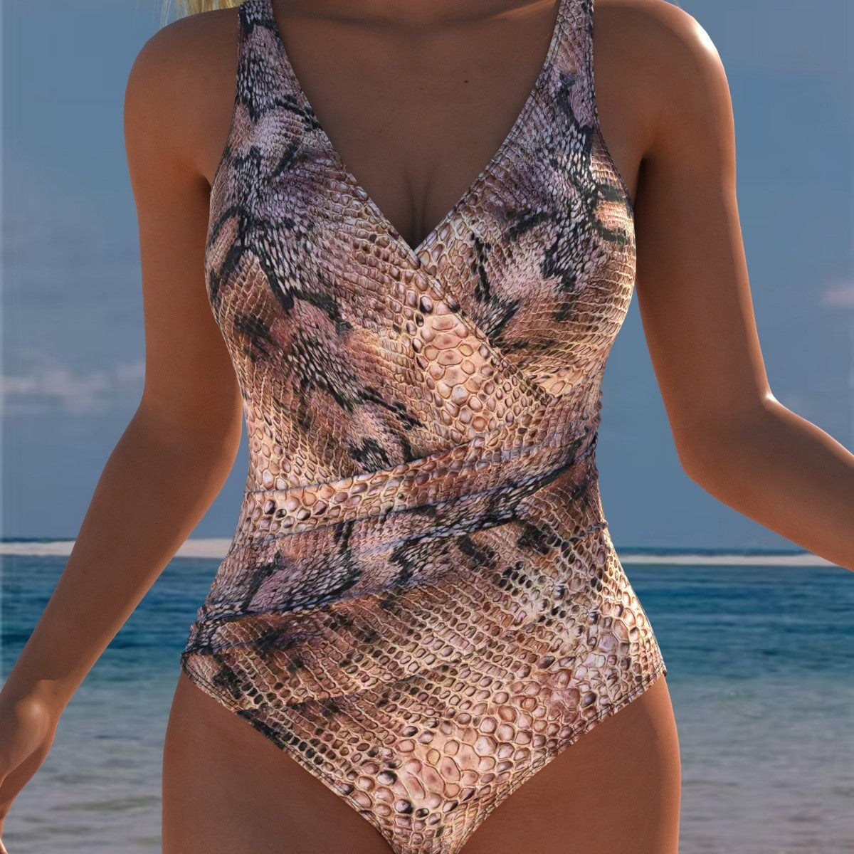 Womens One-piece Deep-V Sexy Strap Swimsuit