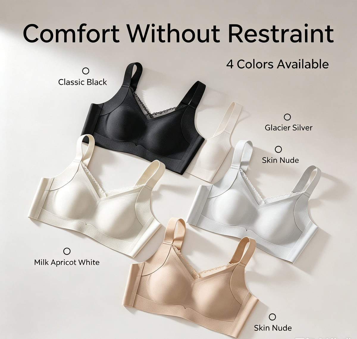 8649Seamless Rabbit-Ear Lifting Bra M-3XL Fixed Inner Cups 3D Lift Cup V-Neck Lace 4-Row Hooks