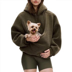 Amazon New European And American Autumn And Winter Cross-Border Pure Color Hooded Plush Pet Pocket Loose Pullover Sweatshirt For Women