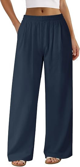 Womens Casual Solid-color Wide-leg Pants