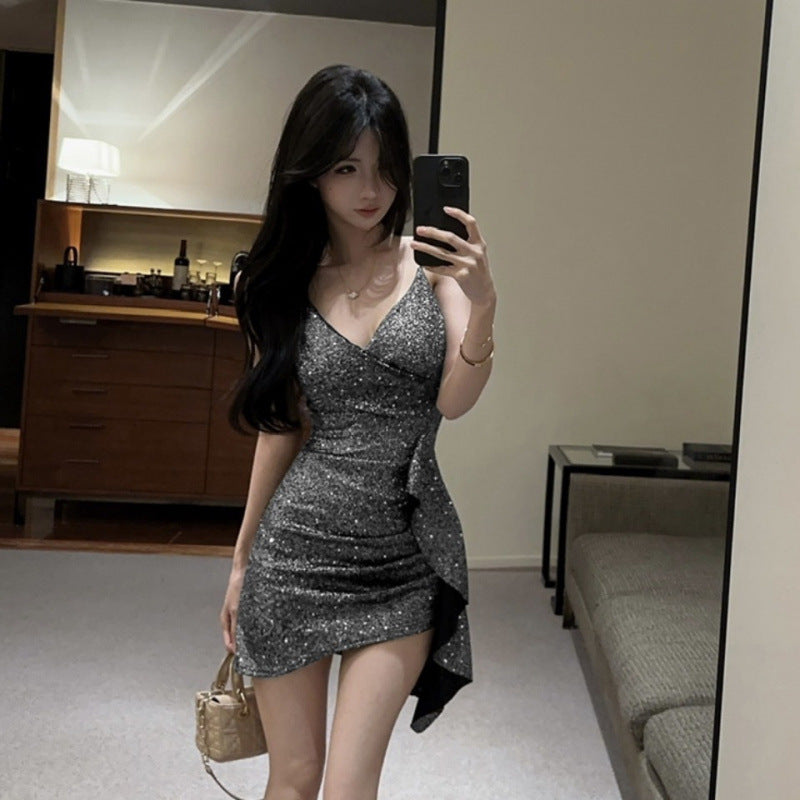 Spliced Strap Bottoming Hip-hugging Dress