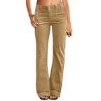 Women's Multi Pocket Stretch Elastic Waist Twill Cotton Pants High Waisted, Comfortable Form Fitting Formal Casual Wide Leg Pants