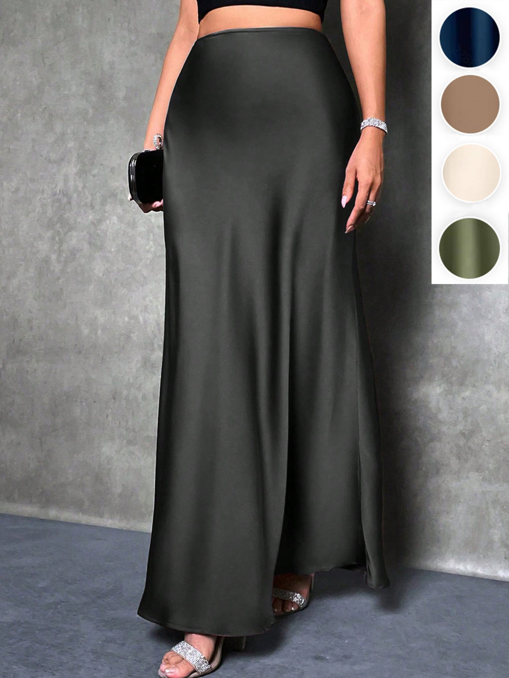 Womens Solid-color High-waisted Satin Skirt